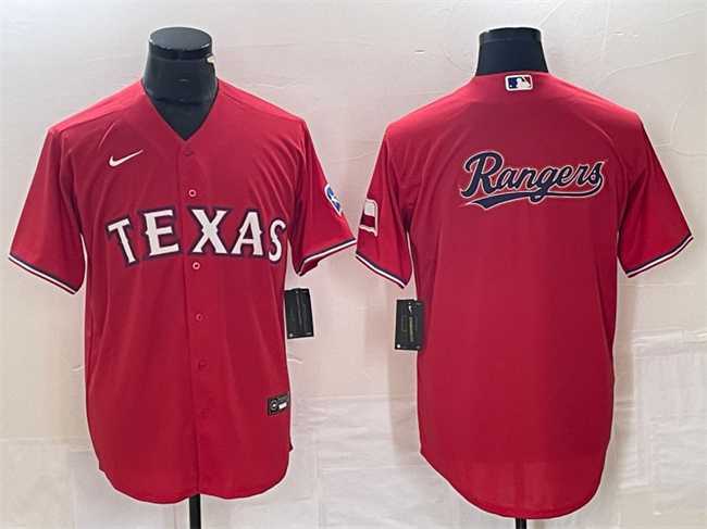 Men%27s Texas Rangers Red Team Big Logo With Patch Cool Base Stitched Baseball Jersey